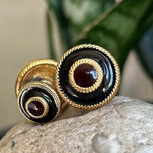 Sterling silver Vintage cufflinks with black and red enamel